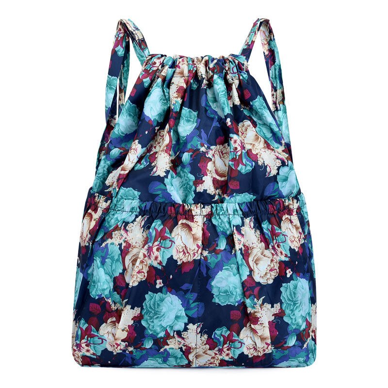 Vinatge Drawstring Backpacks Women Large Capacity Flower Ethnic Style Waterproof Nylon Rucksack Shoulders Backpacks: 7