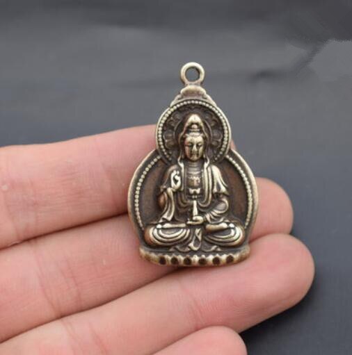 TOSSPER Houtsnijwerk Boeddhisme standbeeld hanger sleutelhanger Chinese Guan Kwan Yin Boeddha beeldje Lucky Feng Shui bescherming opknoping charme