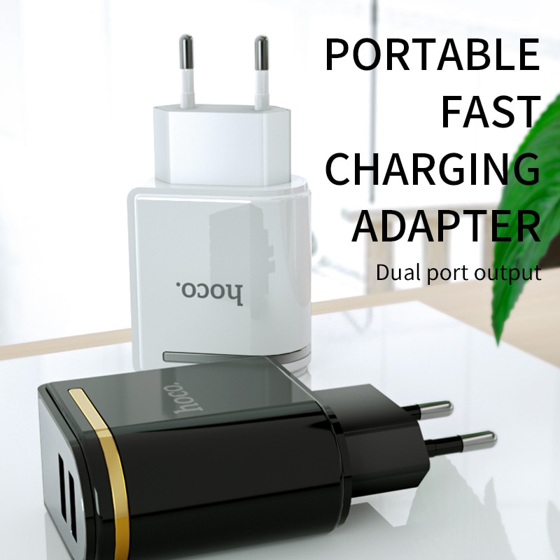 HOCO 5V2.4A 2 Ports USB Wall Fast Charging Charger EU US Plug Power LED display Adapter For iPhone X XS XS Max XR Samsung xiaomi