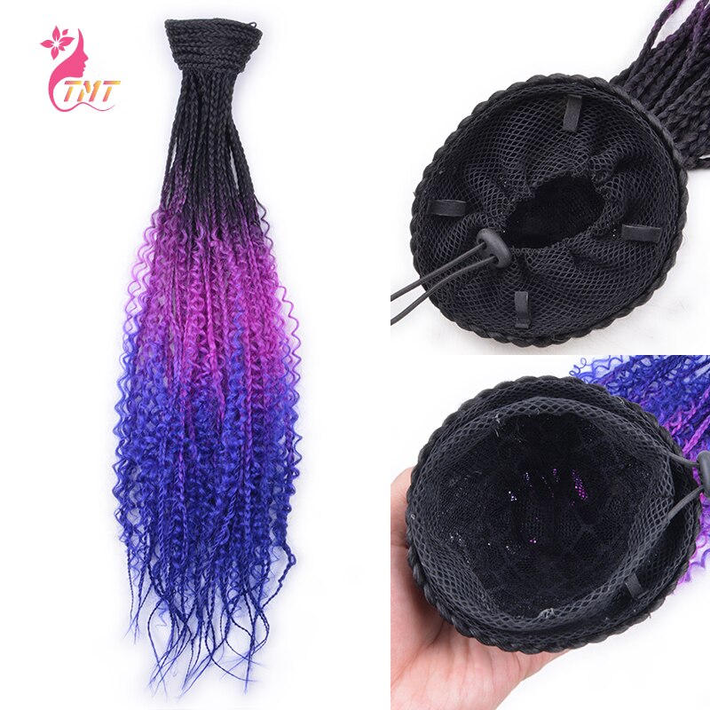Synthetic Ponytail Hair Extension With Box Braids High Temperature Curly Pony Tail Hair Pieces Drawstring Box Braid Ponytail: 1BOT