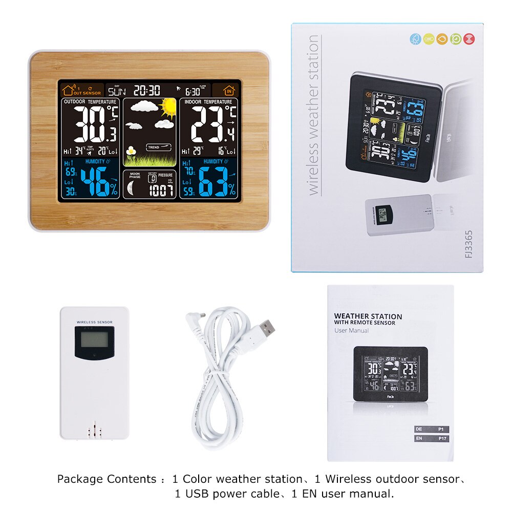 Lcd digital trådlös hem väderstation väckarklocka elektronisk termometer hygrometer sensor barometer dekoration