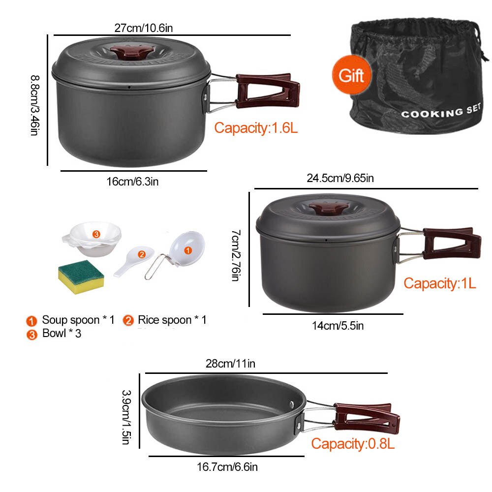 Camping Cookware Kit Nonstick Lightweight Backpacking Cooking Set Outdoor Cook Gear Pot Pan Bowl for Family Hiking Picnic Travel: 2