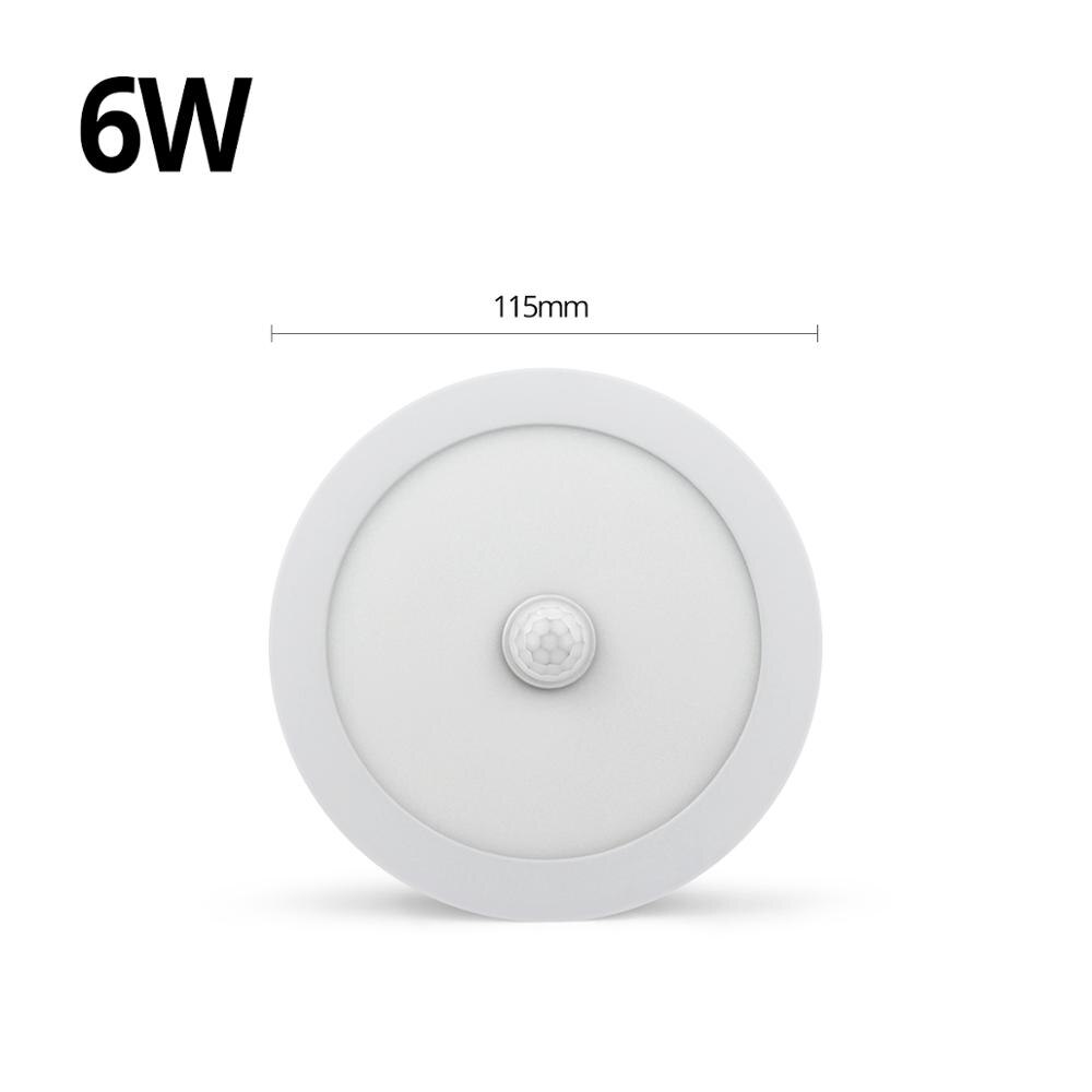 Motion Sensor LED Panel Light AC 85-265V 6W 12W 18W LED Surface Round Ceiling Lamp For Motion Control Auto On/Off Home Lighting: 220V 6W / White