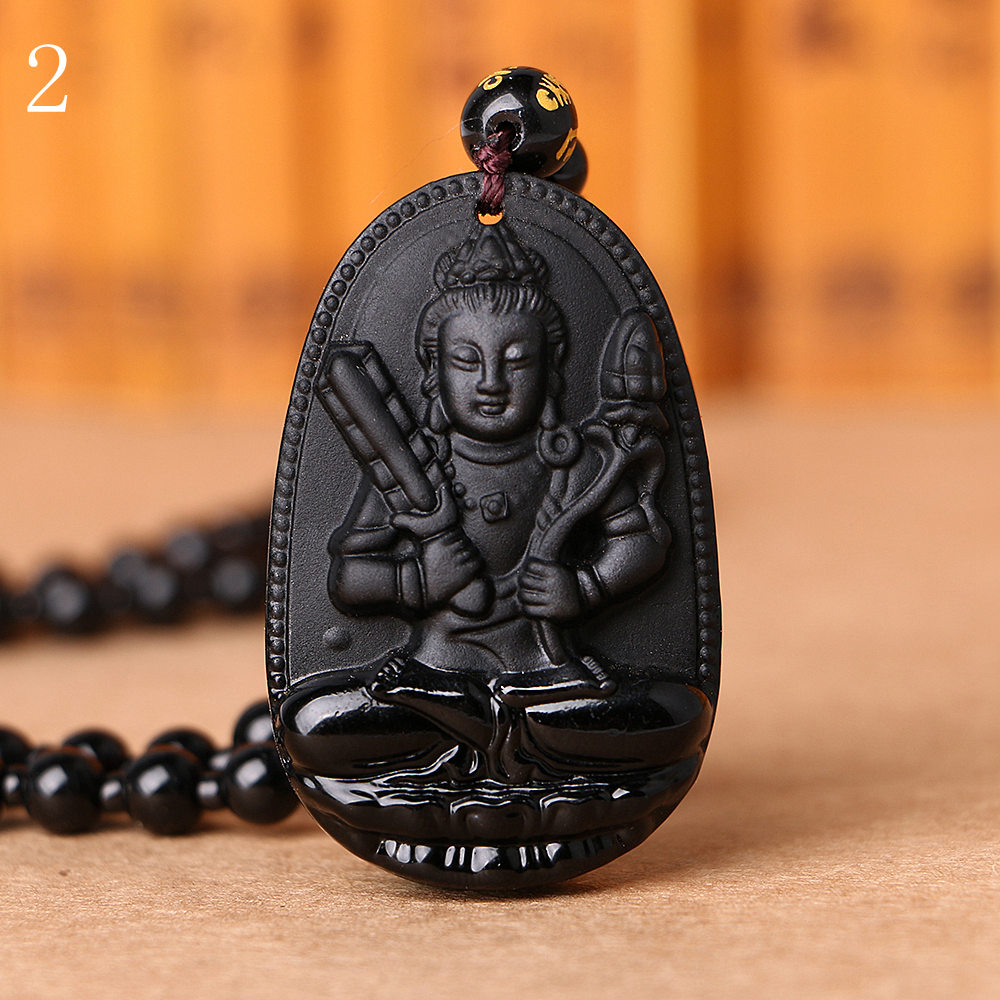 Unique naturel noir obsidienne sculpté bouddha chanceux amulette pendentif collier pour femmes hommes pull pendentifs bijoux: F0022