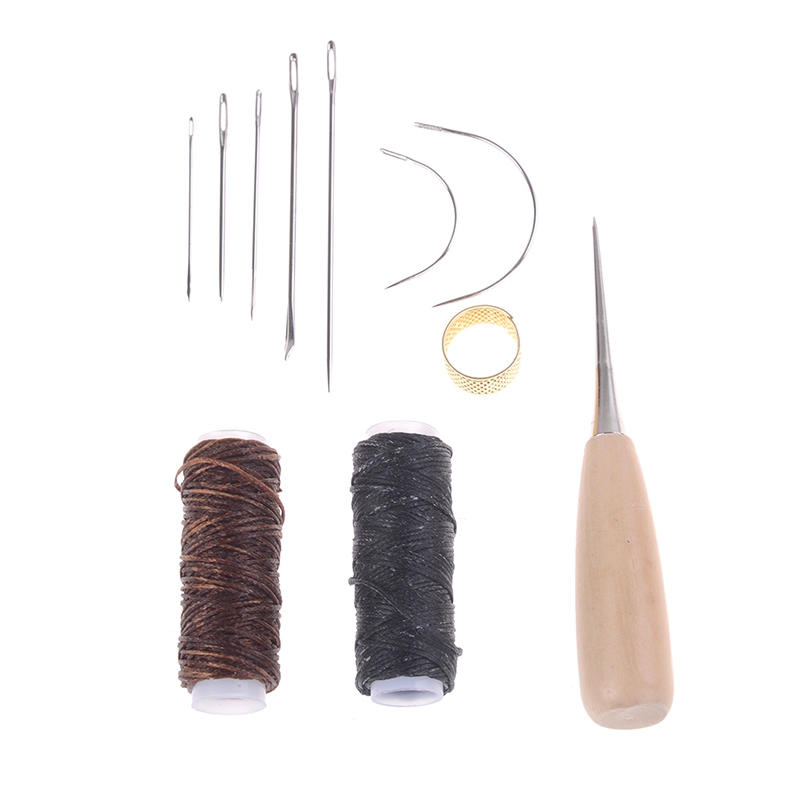Leather stitch Needles Stitching Needle Kit Thread DIY Thimbles Hand stitch Tool Awl Leathercraft Shoes Repair Tools Waxing