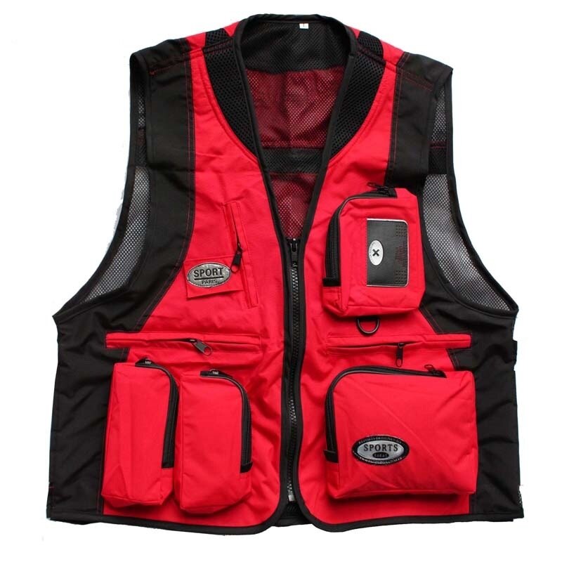 Par udendørs fiskevest fotografering vest multi-pocket overalls mænd og kvinder fiskevest elsker ærmeløs jakke: Rød / Xl