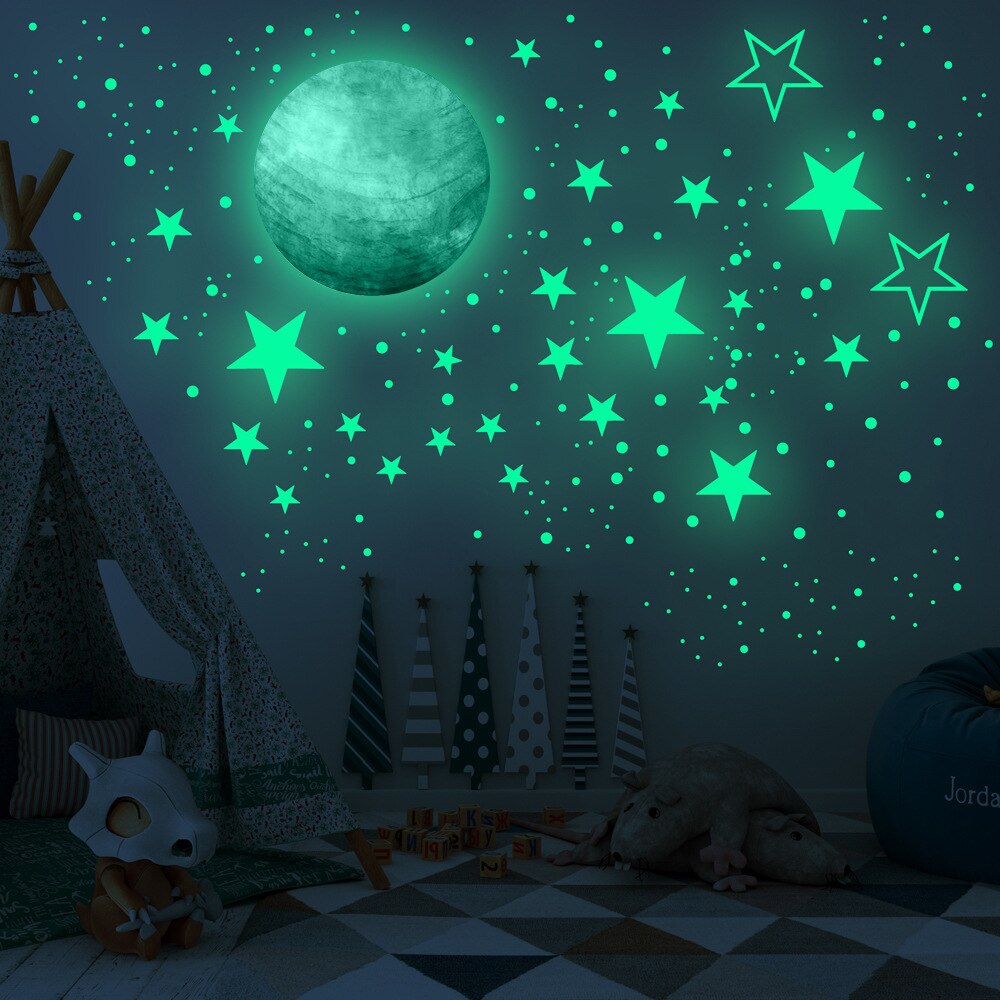 Tofok-pegatina de pared de estrellas para decoración, pegatinas fluorescentes luminosas DIY de 30cm, Luna, Planeta, salón, techo, escaleras, ventana que brillan en la oscuridad