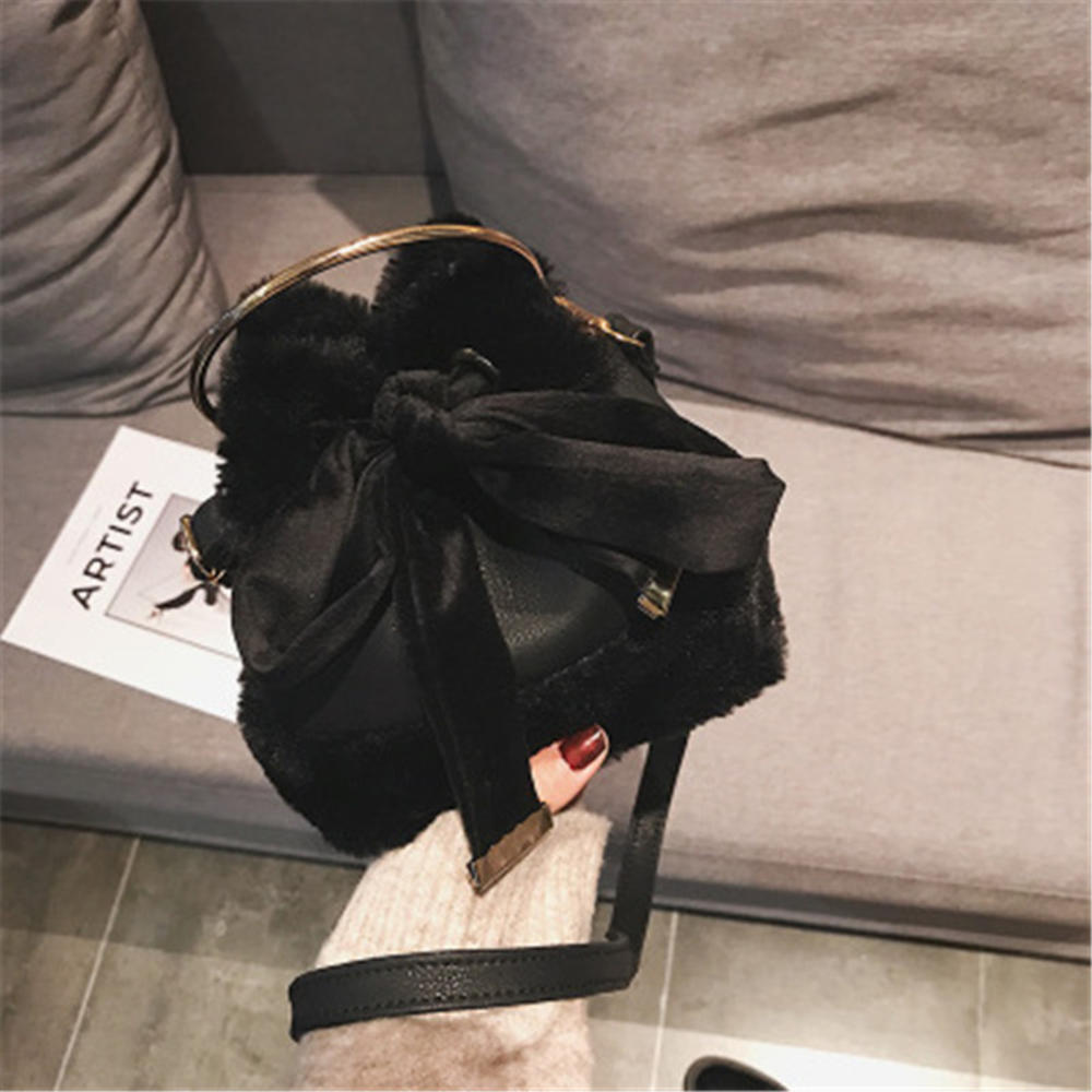 hiver nouvelle PU cuir nœud papillon fille femmes dames petit cartable coréen en peluche bandoulière sac à bandoulière sacs à main: XBLWW9A5-H