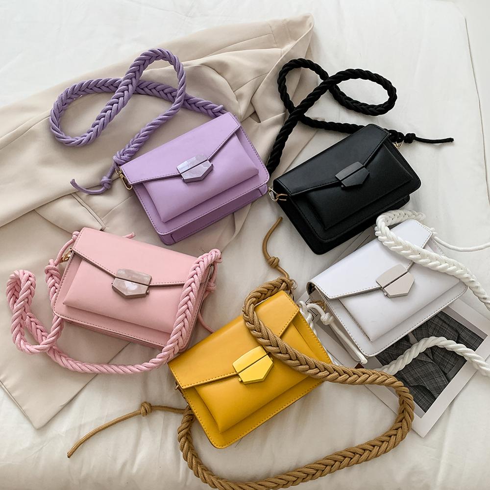 Women Candy Color Crossbody Bags Small Square Shoulder Handbags Female Purse Braided Classic Flap Crossbody Shoulder Bag