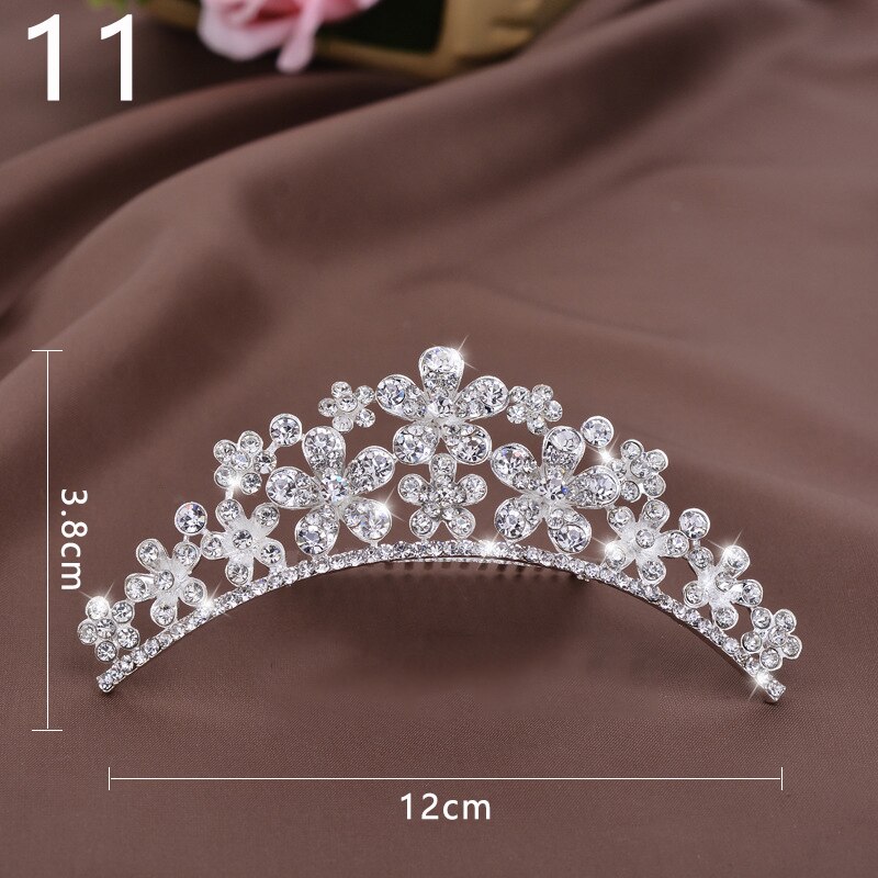 Prinzessin Krone für Mädchen Zeigen Braut Krone Tiara Diadem Silber Farbe Kristall Blumen Hochzeit Braut Haar Zubehör Kopf Schmuck: 11