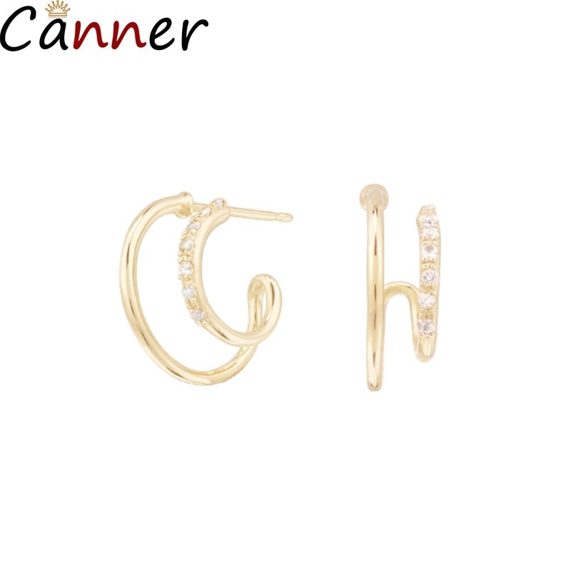 Ligne de géométrie à la cristal étincelant oreille pince manchette boucles d'oreilles sans Piercing-Clip évider U motif déclaration bijoux