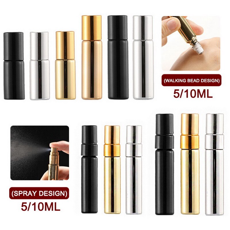 1pc bouteilles d'huile essentielle vaporisateur/rouleau sur acier inoxydable rouleau boule masseur crème pour les yeux parfum rechargeable bouteille vide 5ml 10ml