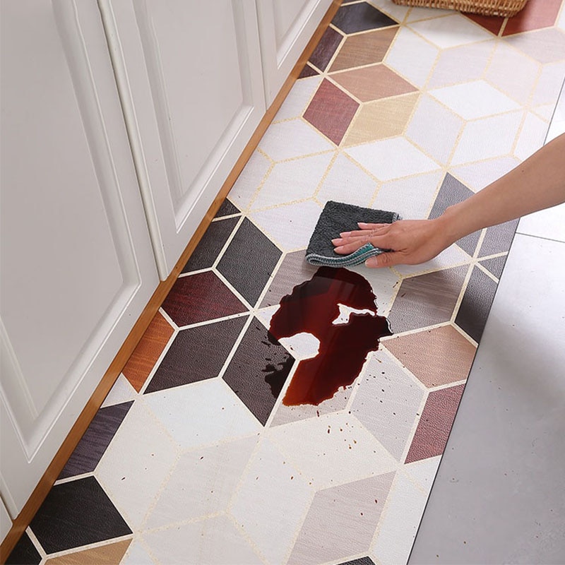 Waterproof Kitchen Carpets PVC Leather PU Kitchen Mats Oil-proof Anti-skid Bathroom Rug Door Mat Bedroom Carpet Tatami Kitchen