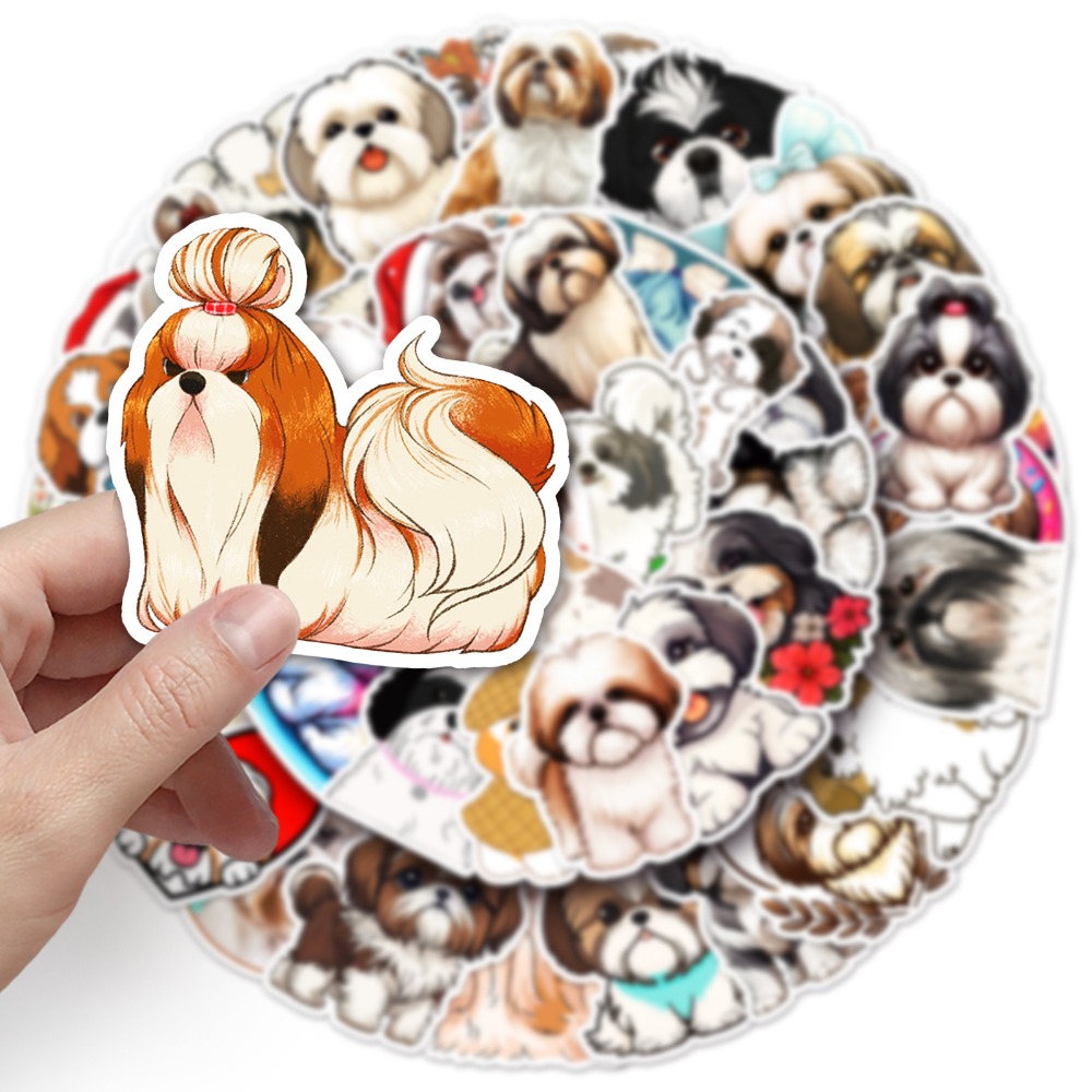 10/50Pcs Cute Puppy Dogs Stickers Kawaii Pet Dog Shih Tzu Cartoon Animals Stickers for DIY Laptop Phone Skateboard Decoration
