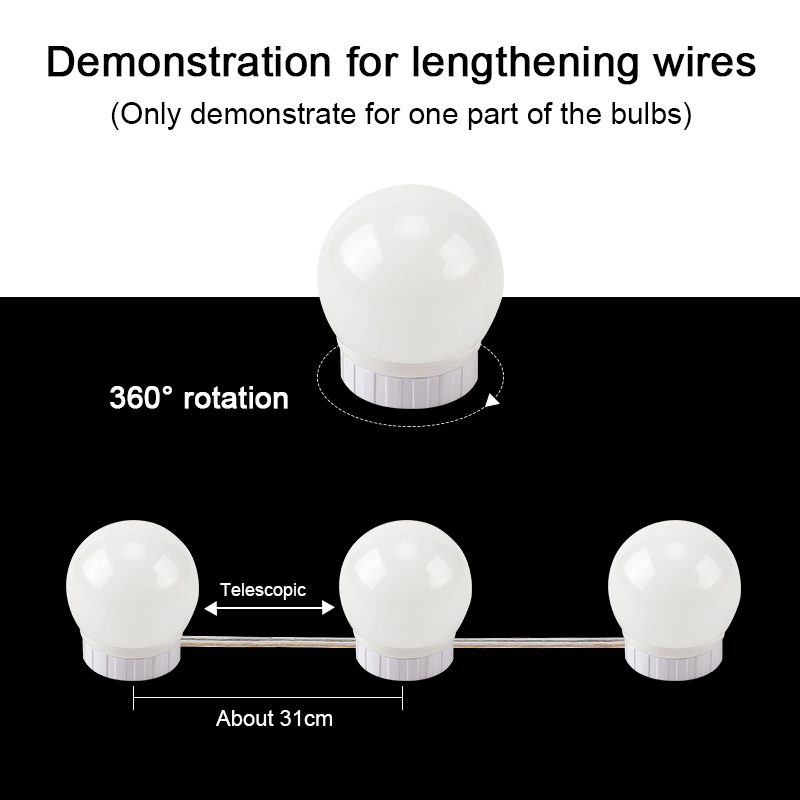 Kit de luces de LED para espejo de tocador de estilo Hollywood con bombillas de luz ajustables, tira de accesorios de iluminación para conjunto de espejo de maquillaje y mesa de tocador