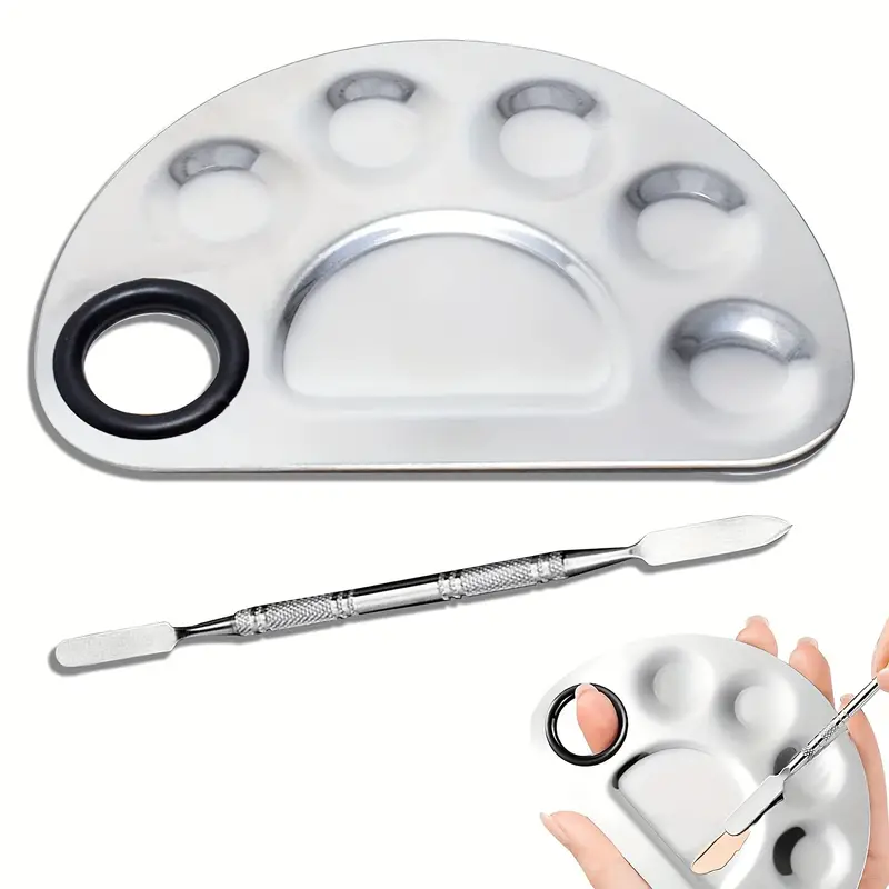 Mezclador de maquillaje de acero inoxidable, placa mezcladora de esmalte de uñas, base, paleta mezcladora de sombra de ojos con varilla de espátula, herramientas de belleza para manchas
