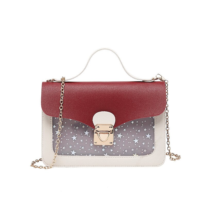 Cover Lock Vrouwen Tas Mobiele Telefoon Kleine Vierkante Tas Lovertjes Star Printing Schoudertas Modieuze Lederen Messenger Bag: Rood