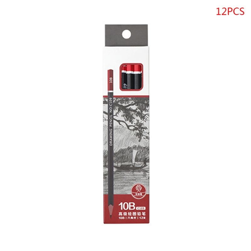 Lápiz de grafito para escritura de bocetos, 12 unidades/caja, 2H HB 2B 3B 3H 4B 5B 6B 8B 10B, suministros escolares de oficina: 10B