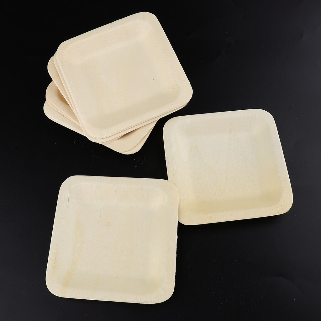Assiettes de fête jetables en bois naturel | Assiettes carrées biodégradables et écologiques de 10 unités vaisselle faveurs