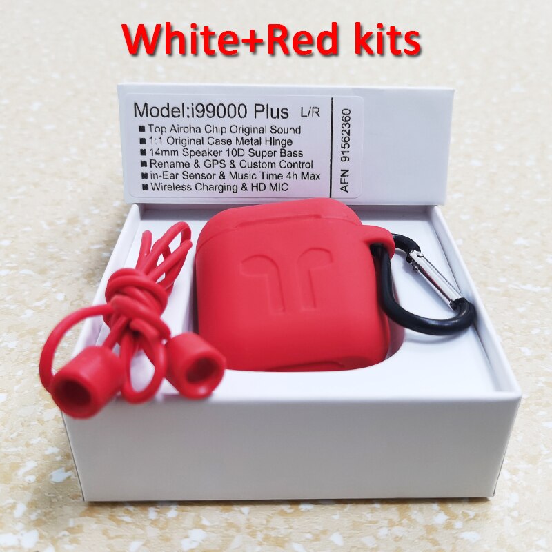 I99000 Plus TWS sans fil Bluetooth écouteur PK i5000 i9000 Pro i99999 Plus TWS Air2 haut Airoha 1562A puce avec charnière en métal de texte: White-Red kits