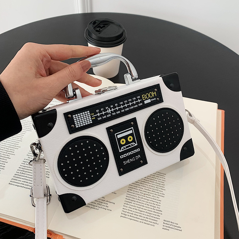 Borse e borsette della frizione del partito di forma della scatola della Radio di modo per le donne borsa a tracolla della spalla del progettista borse uniche della maniglia superiore Tote