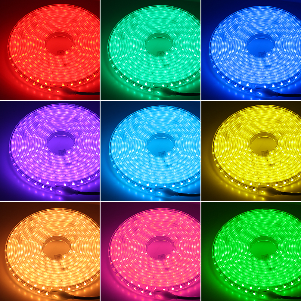 220V RGB LED Strip SMD5050 with IR Remote Controller IP67 Waterproof Outdoor Use Flexible LED Light Strip RGB 1m - 15m Set