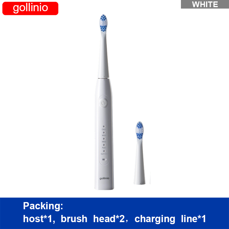 Gollinio-cepillo de dientes eléctrico recargable por Usb, dispositivo dental electrónico de carga rápida GL09A, cabezal de repuesto sónico, resistente al agua, xp7: GL09WHITE2H