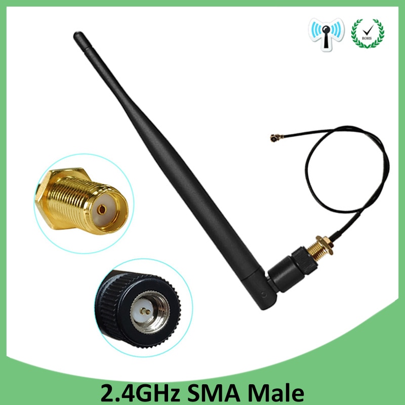 2 stk 2.4 ghz 2.4g wifi antenne 5 dbi sma hann til ruter wi fi booster  +21cm rp-sma til ufl./ ipx 1.13 grisehale kabel