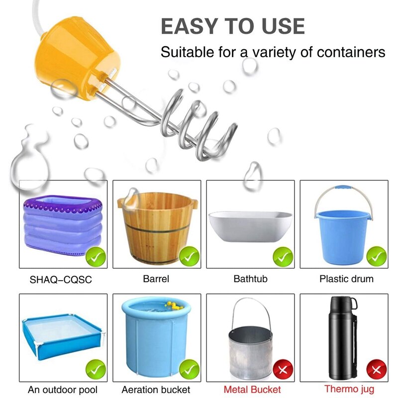 3000W Bucket Water Heater Floating Water Heater Immersion ss Boiler with Leakage Protection Switch/Thermometer