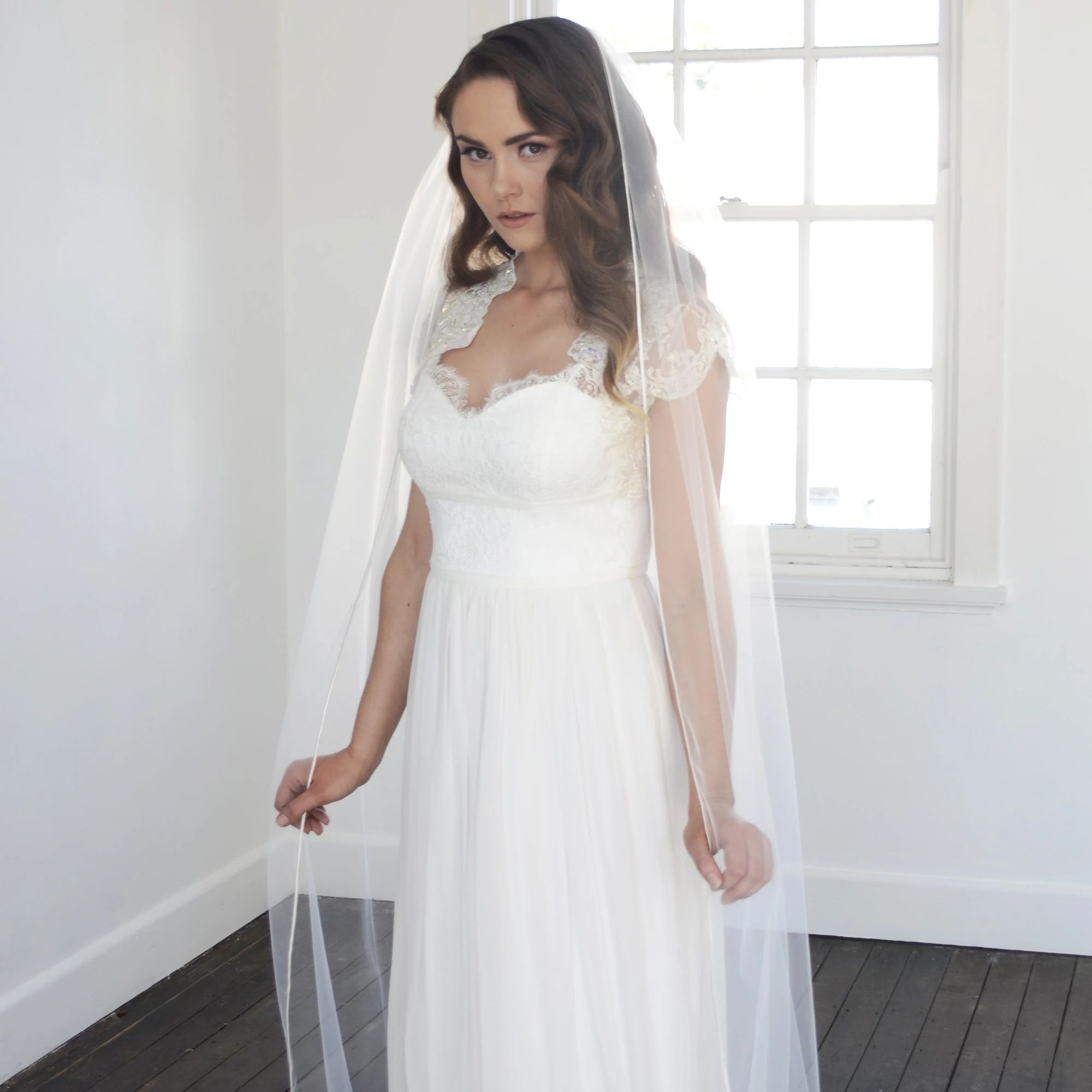 YouLaPan – voile de mariage en Tulle doux, blanc, ivoire, 1 niveau, Long, transparent, soie suisse, avec cordon souache, V14