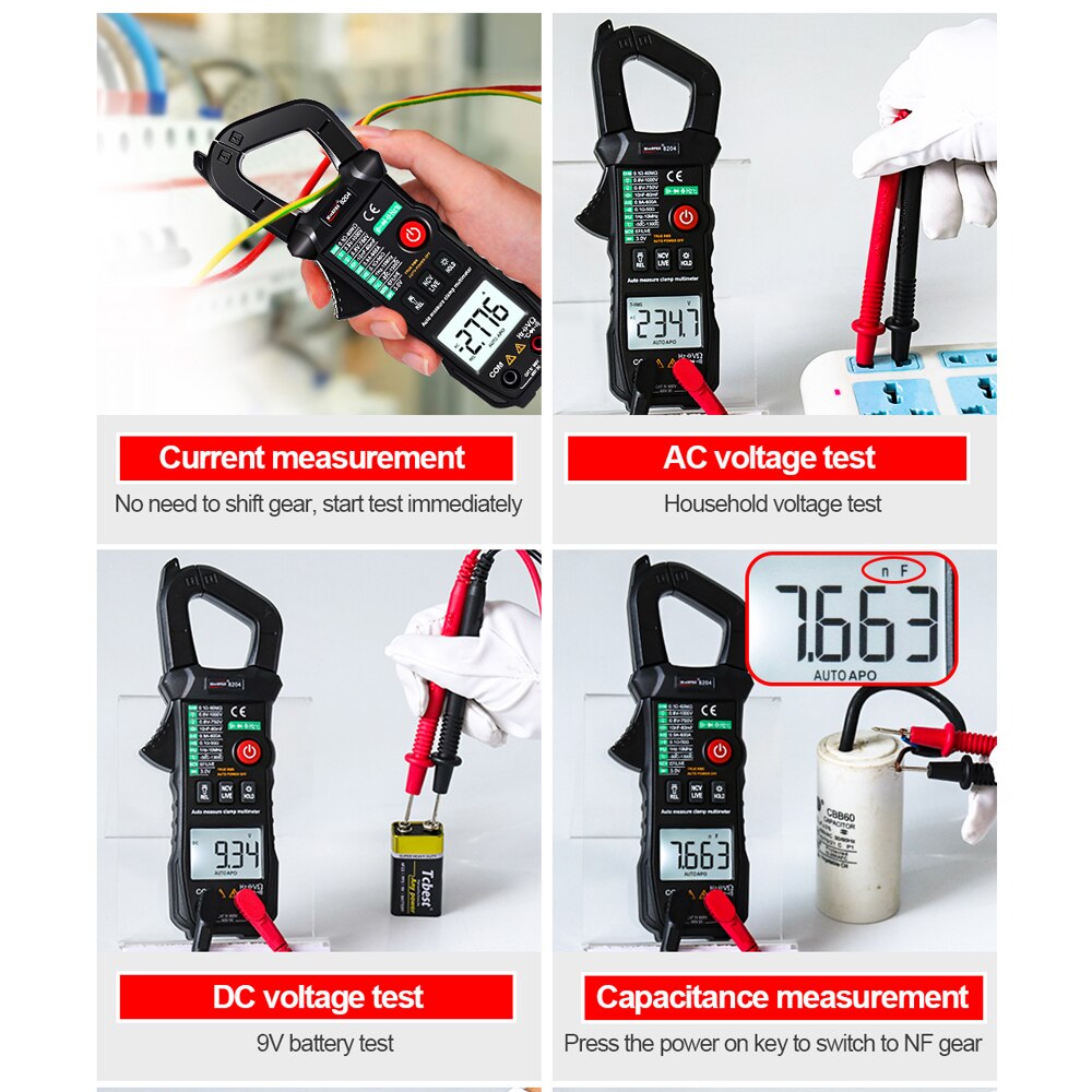 AC Clamp Meter Intelligent Automatic Identification Measurement AC Voltage Current Frequency Capacitance Resistance Meters