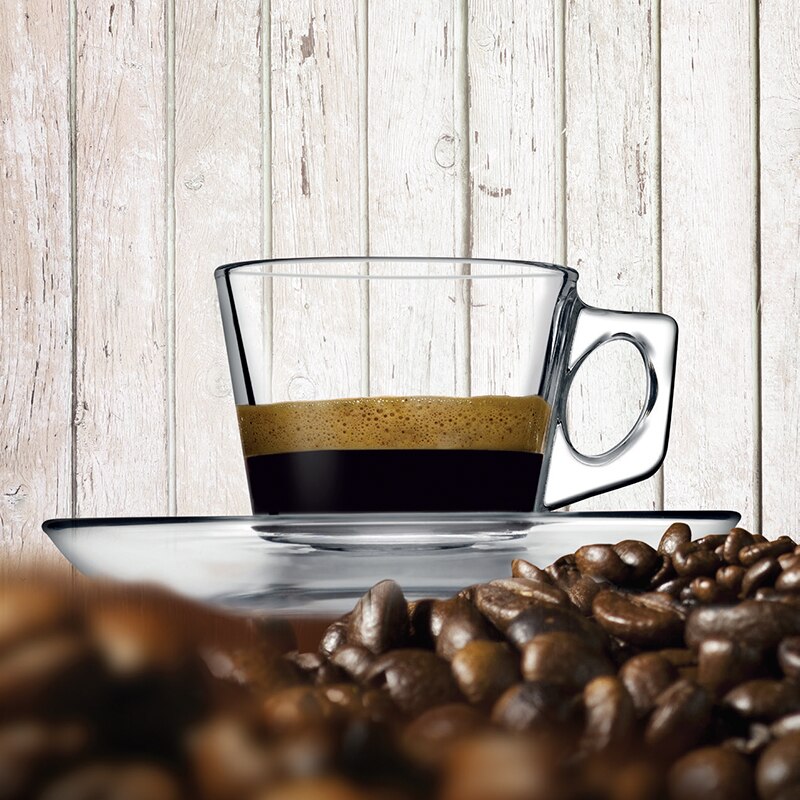 Blyfri glas kaffekop cappuccino størrelse varmebestandig te kop husholdning europæisk italiensk kop med underkop ske tekop 2 stk.