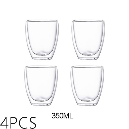 Transparante Glazen Beker Melk Whisky Thee Bier Dubbele Creatieve Hittebestendige Espresso Koffie Beker Cocktail Vodka Wijn Mok Drinkwar: 350mlx4