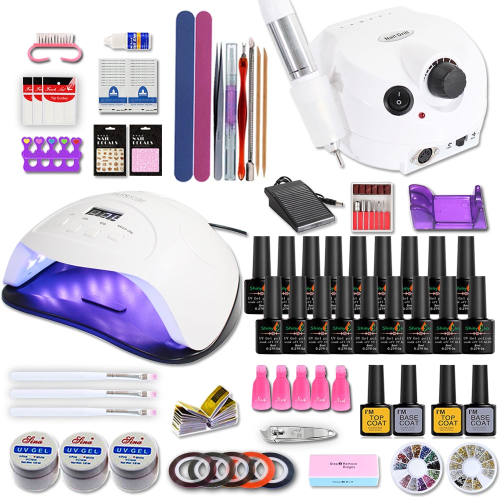 Nagelset för manikyr kit gel nagellack set med 35000/20000 rpm nagelborrmaskin 84/54w nagellampa nail art verktyg