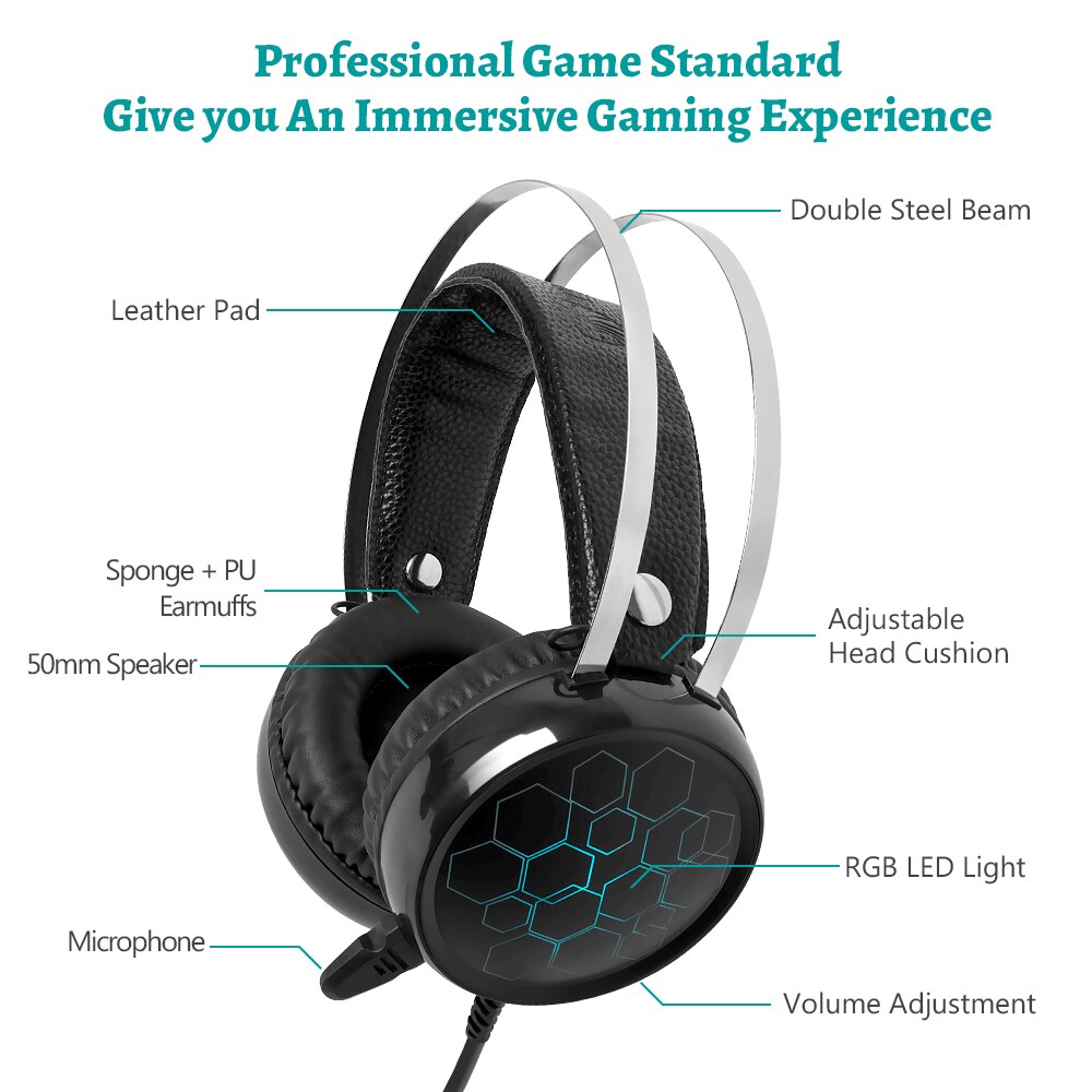 spilling hodetelefon 3.5mm usb kablet ledet lys øretelefon stereo omgi gamer headset med mikrofon til pc datamaskin bærbar pc  ps4