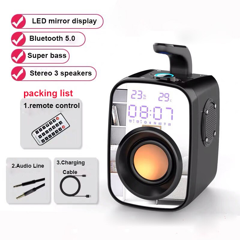 SOAIY Portable Bluetooth Speaker Super Bass Subwoofer Music Center For PC Computer FM Radio High Powerful Boombox HiFi Sound box: Remote Control Black