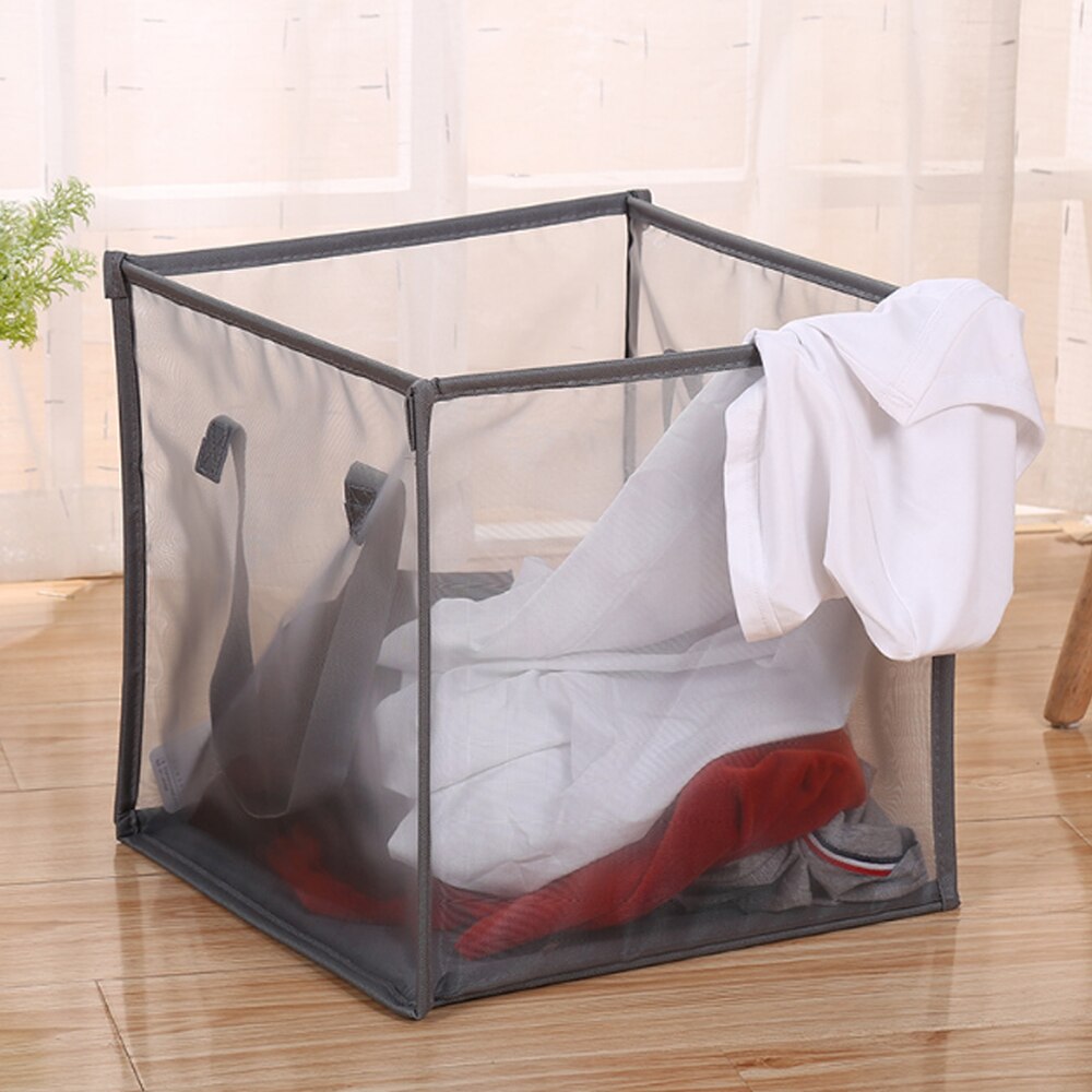 Cesta de malla cuadrada portátil para ropa sucia, contenedor de almacenamiento con asas de ropa sucia, organizador para el hogar, Cubo de almacenamiento de artículos diversos, 1/2 capas