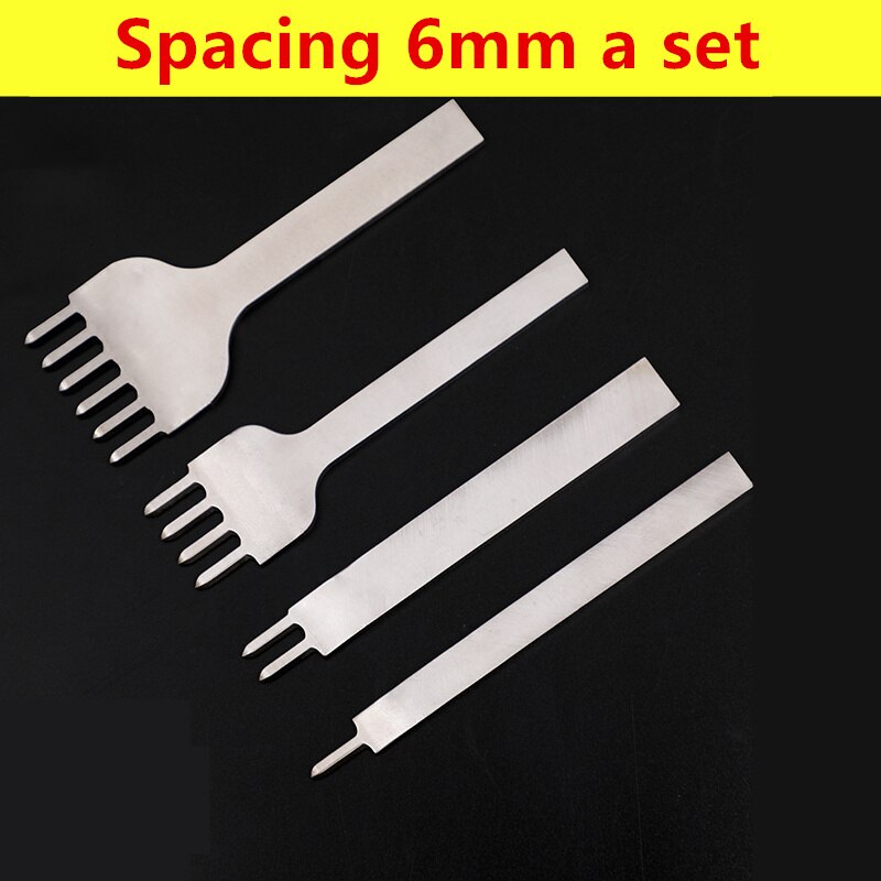 Juego de Herramientas de artesanía de cuero, punzones de agujeros, cinturón de costura cosido a mano, kit de punzón de Punta Hiratsuka de acero blanco, 4 unids/set: Spacing 6mm a Set