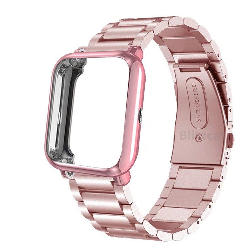 For Amazfit Amazfit Bip 5 3 S U Pro Lite Band Stainless Steel Metal Strap For Amazfit GTS4 3 2e Mini with Screen Protective Case