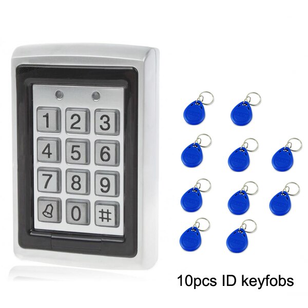 Backlight RFID Metal Access Control EM Card Reader Keypad 1000 Users door bell 125KHz Card Reader Keypad Key Fobs Door Access: AC and 10pcs ID key