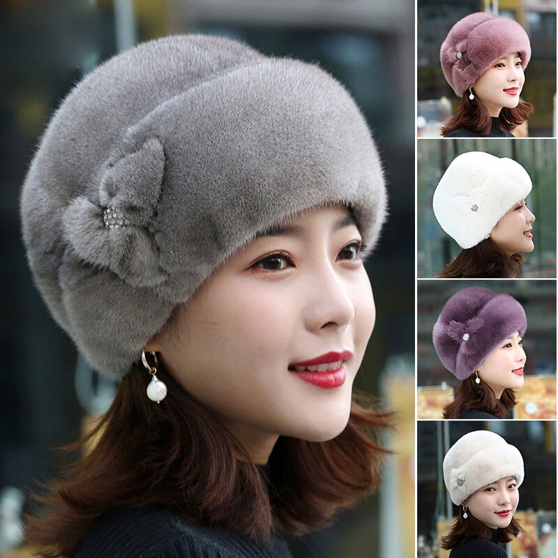 Faux Fur Trimmed Winter Hat for Women Fashionable Outdoor Warm Hats Birthday NIN668