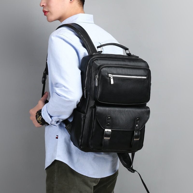 Mochila Vintage de cuero Pu para hombre, morral de viaje de negocios para ordenador portátil, de gran capacidad bolso de hombro, mochilas escolares para estudiantes