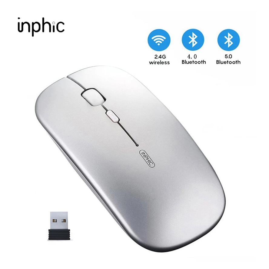 Inphic PM1 Draadloze 2.4G Muis Stille Oplaadbare Notebook Bluetooth Drie-Modus Usb Optische Muizen Voor Macbook Laptop