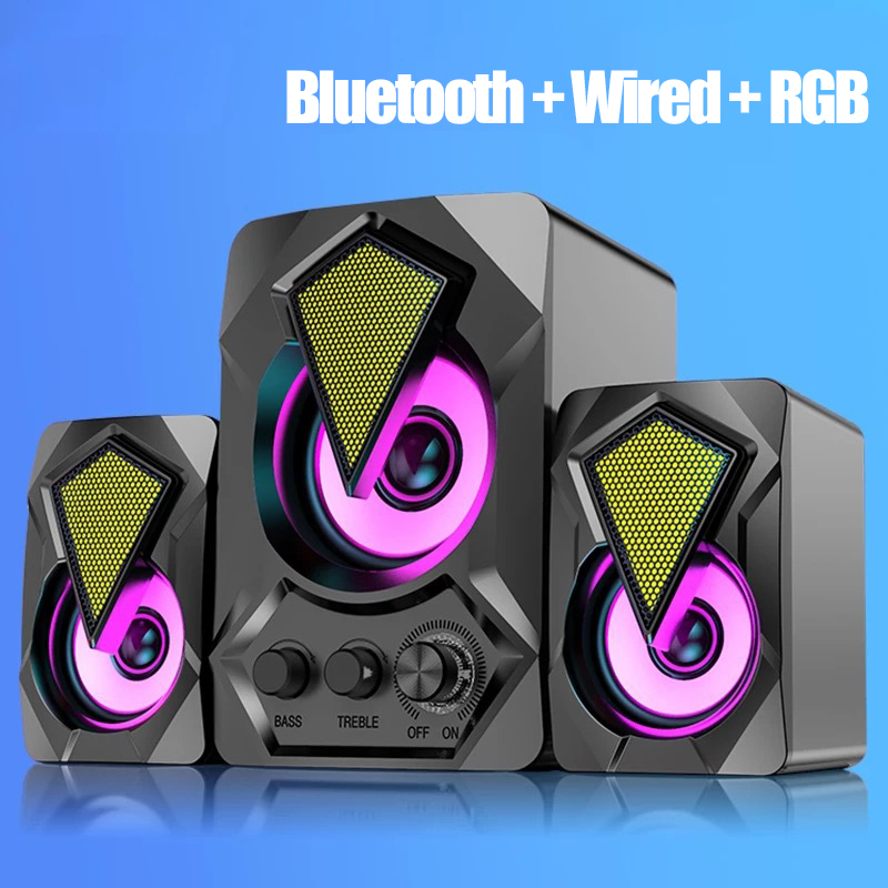 2.1 Channel USB Computer Speakers 9W+3W*2 Subwoofer Set Bass Reinforcement Stereo Speakers for PC Phone Loudspeaker: Bluetooth-Wired-RGB