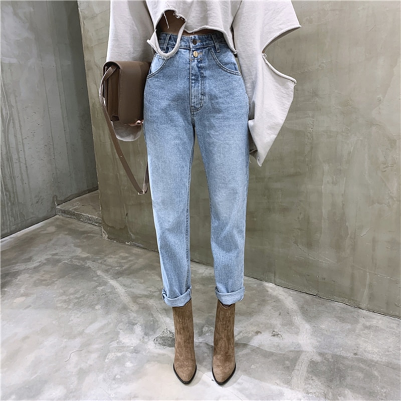 Jeans vrouw casual harem jeans streetwear denim broeken slouchy jeans femme