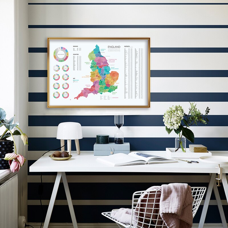 59x42cm Map of England Canvas World Wall Map Poster Home Decor Wall Paper Office Supplies Detailed England Map for Culture
