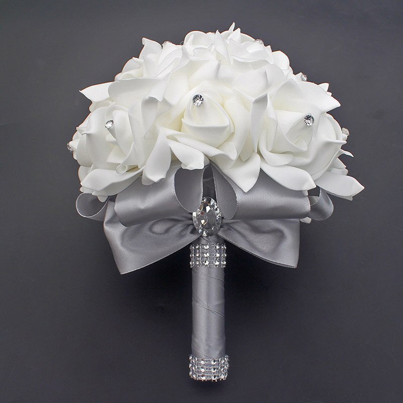 Tanie Prom Baby Blue broszka z kwiatem bukiet ślubny De Mariage bukiety ślubne PE róża diamentowa wstążka bukiet W2017D: silver D