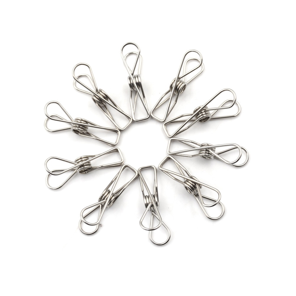 10pcs/lot Modern Stainless Steel Metal Spring Clips Clothes Hanging Pegs Clips Clamps Silver Binder Clips Home School Supply