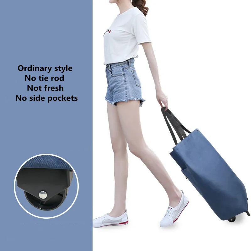 Kleine Pull Winkelwagen Carrying Boodschappentas Outdoor Camping Opvouwbare Trolley Thuis Winkelen Trailer De Markt: Ordinary Navy