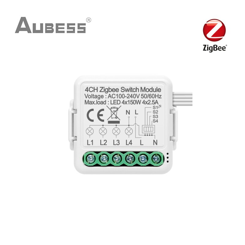 AUBESS Tuya Zigbee Smart Light Switch Module 1/2/3/4 Gang With 2 Way Control Smart Home Auto Breaker Work With Alexa Google Home: 4 Gang
